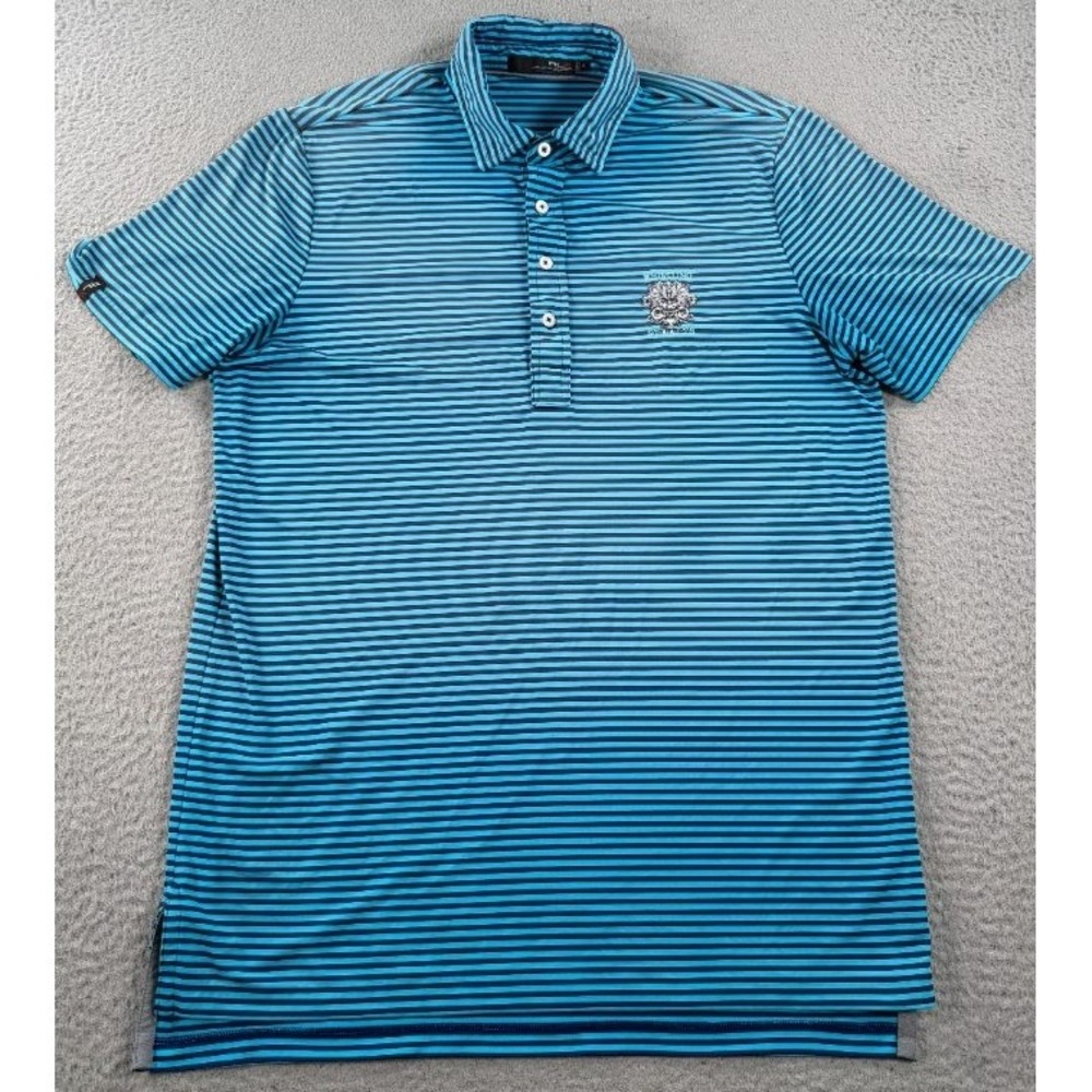 RLX Ralph Lauren Golf Polo Shirt Mens Medium Blue Navy Striped Whistling Straits